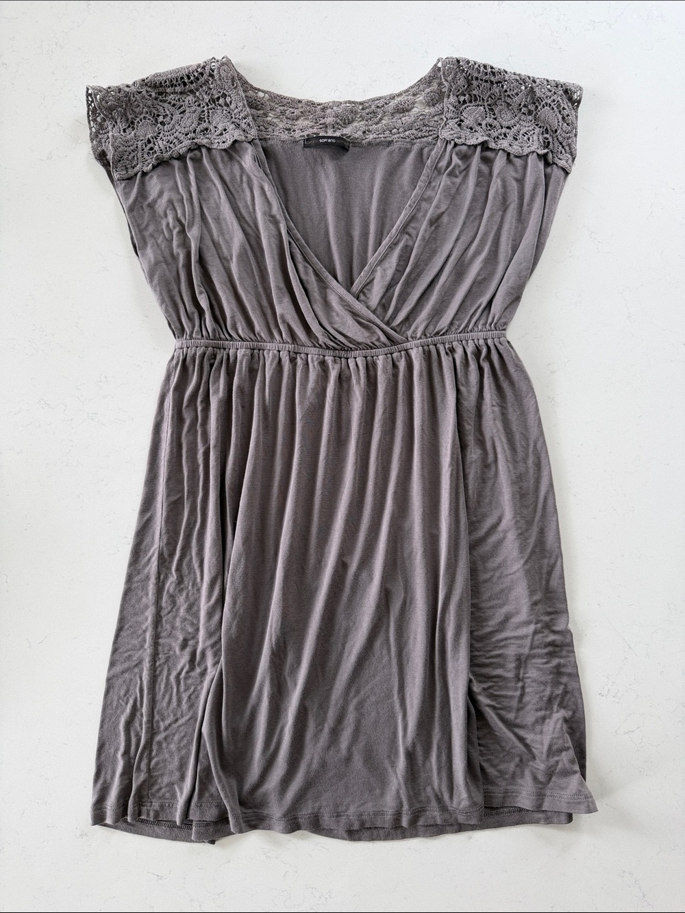 Soprano Gray Lace-Trim Midi Dress